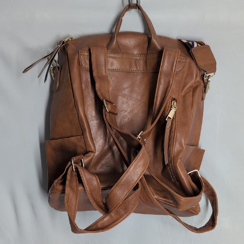 Modern+Chic Brown Backpack/Purse with Colorful Reversible/Removable Strap - Picture 2 of 12